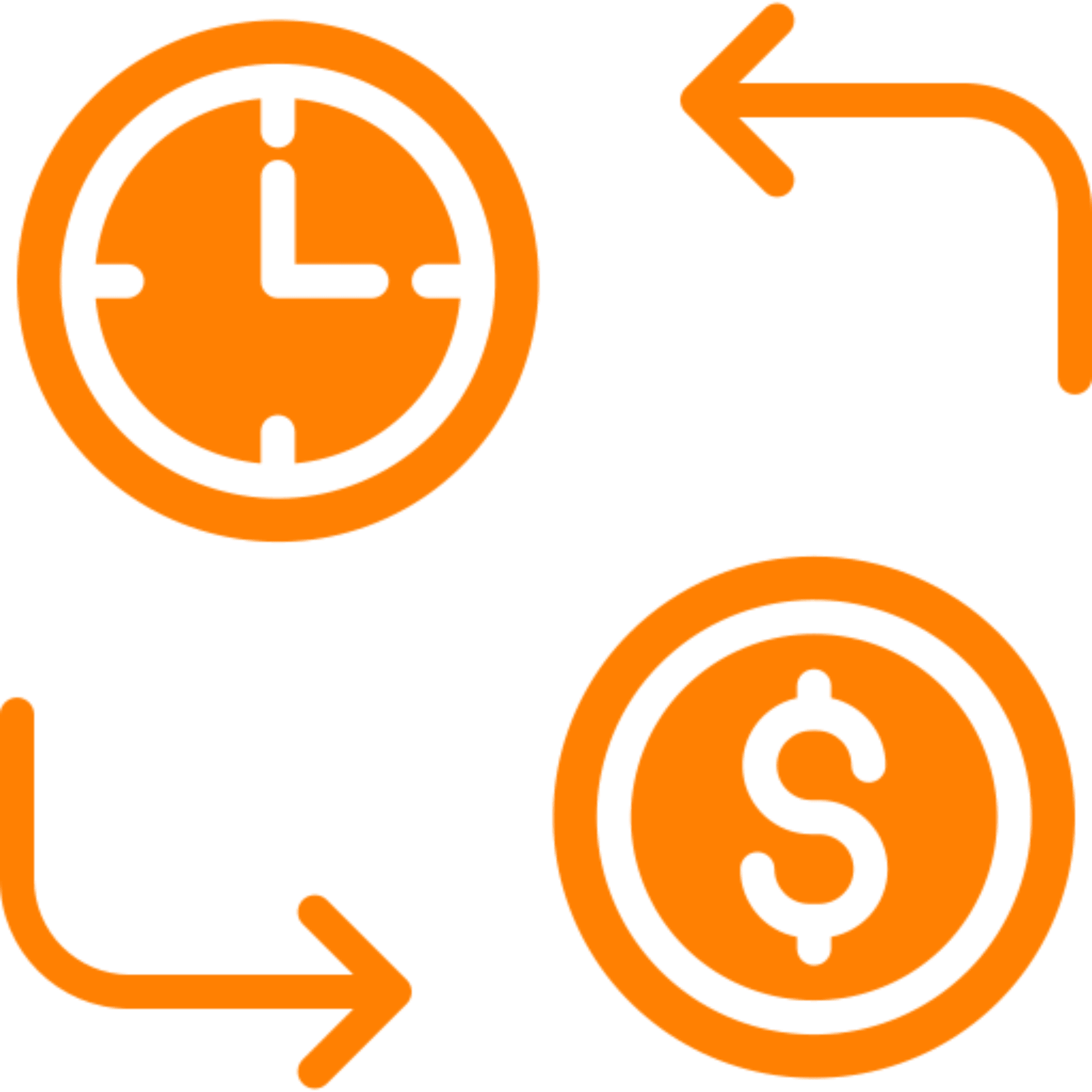 Clock and dollar sign exchange arrows