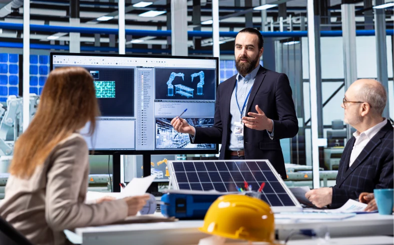Business meeting on renewable energy technology
