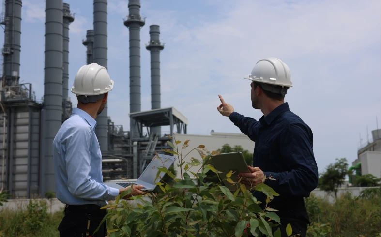 Engineers inspecting industrial plant site